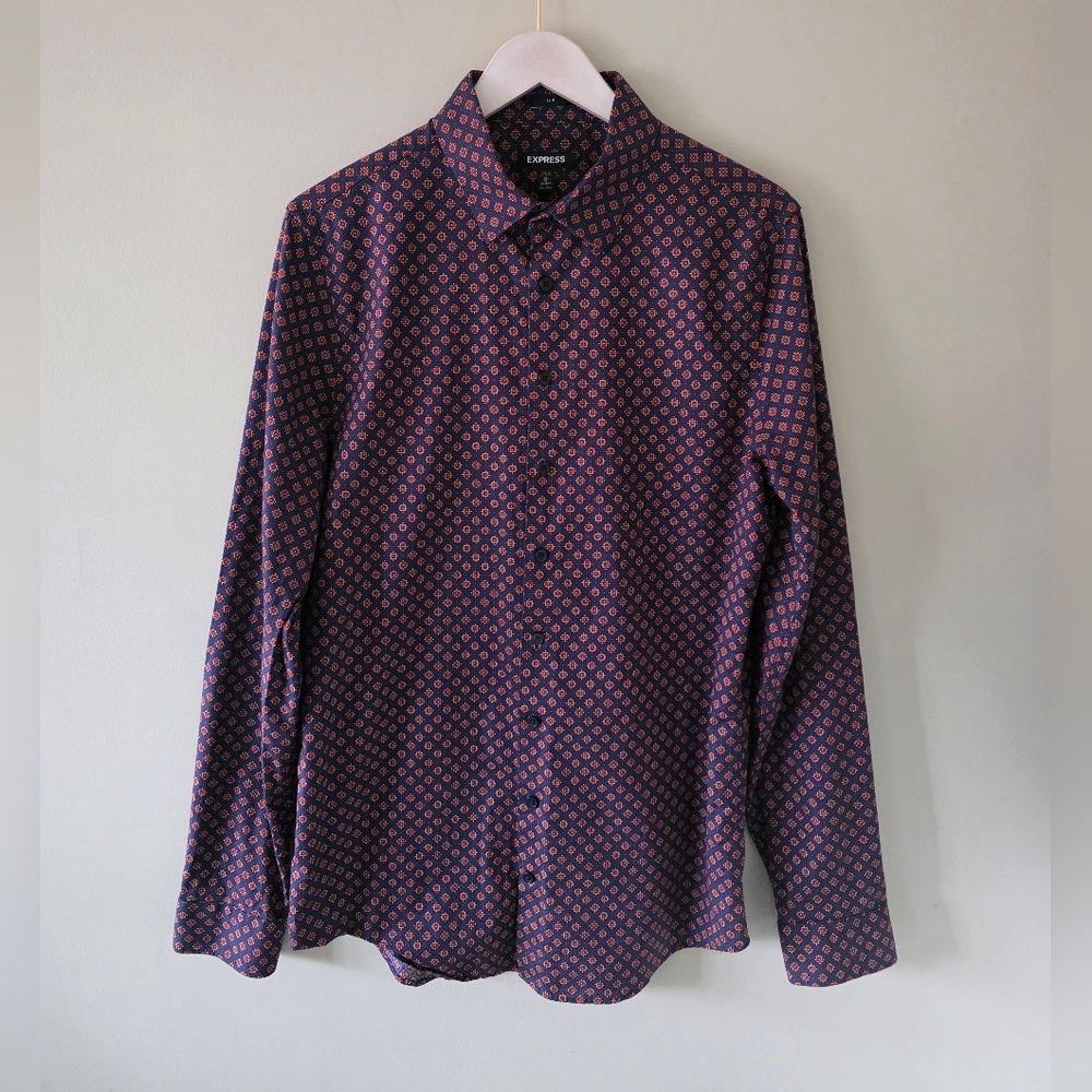 NWOT Express M Modern Academia Retro Eclectic Office Slim Fit Dress Shirt